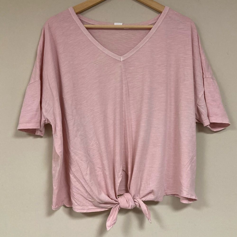 GAP Blush Pink Floral Shirt Women’s XL Top Tie Hem Flowy Relaxed Loose Fit Light